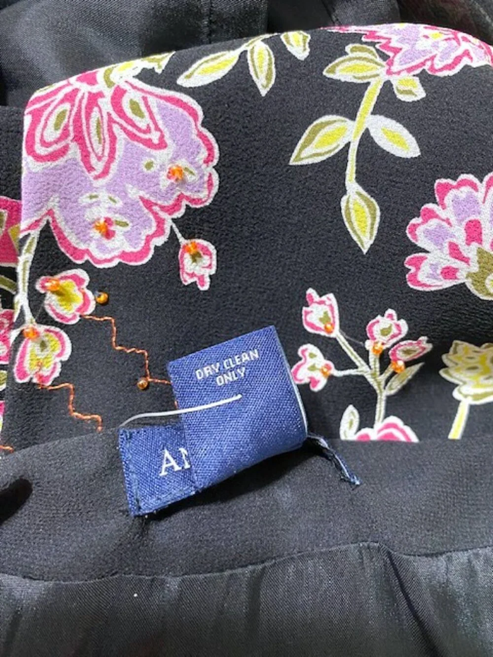 Ann Taylor Black Silk Floral Maxi Skirt Beads Side Slit Size 6